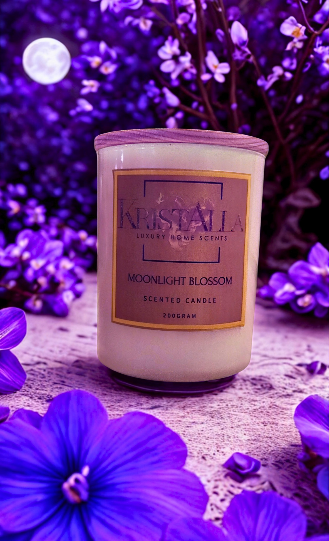 Moonlight Blossom Scented Candle in White Glass