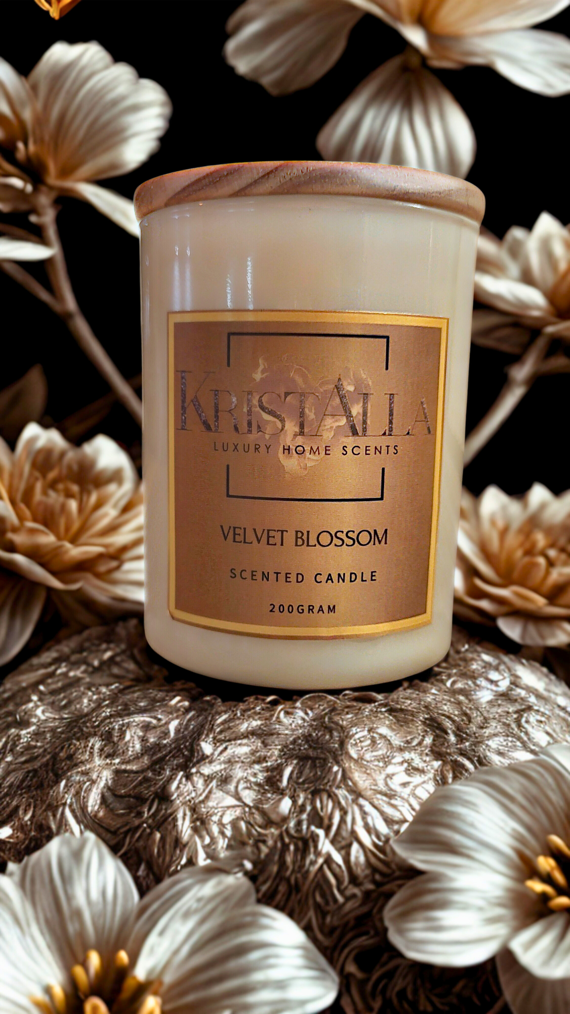Velvet Blossom Scented Candle in White Glass