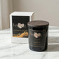 Premium Duftkerze The Secret Of Bergamot von Kristalla im schwarzen Glas mit Holzdeckel und edler Verpackung